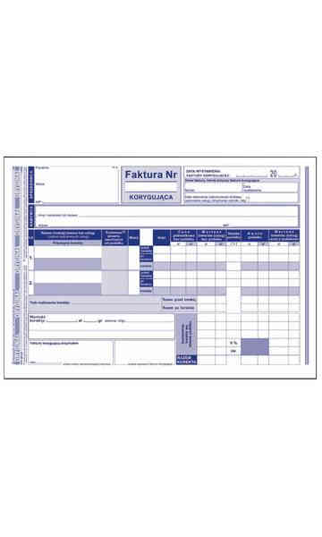 DR Faktura Vat Korygująca A5 Typ 107-3E Druki akcydensowe przeznaczone do wypełniania, wykorzystywane w czynnościach urzędowych, handlowych. Niezbędne w funkcjonowaniu firm, urzędów i innych jednostek zgodnie z obowiązującymi normami prawnymi.