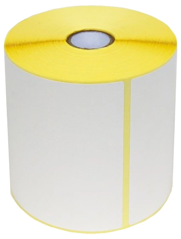 Etykieta termiczna 100x150 mm na rolce 500 sztuk z żółtą gzicą, biały papier.