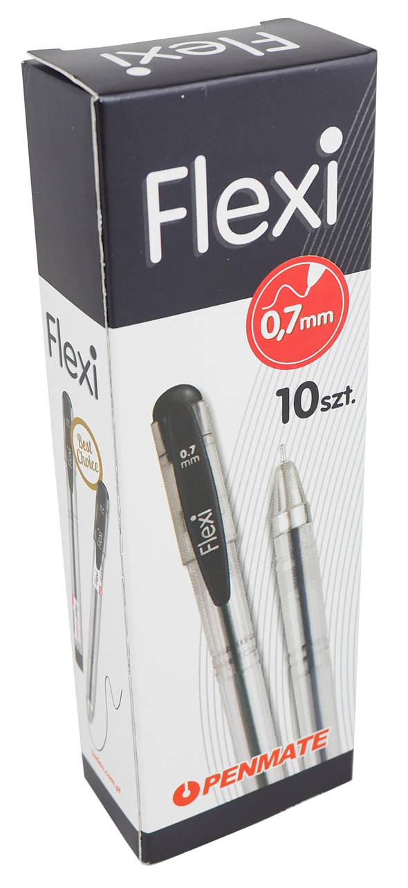 Długopis FLEXI Penmate 0,7mm CZARNY Długopis Flexi Penmate 0,7mm czarny, opakowanie 10 sztuk z niklowo-srebrną końcówką.