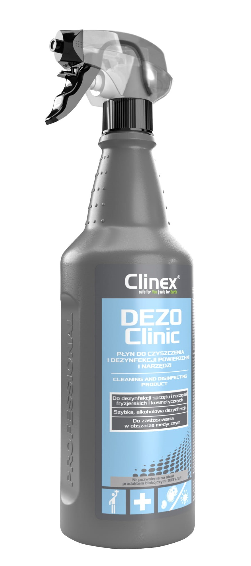 Płyn do czyszczenia i dezynfekcji CLINEX DEZO Clinic 1L w butelce ze spryskiwaczem