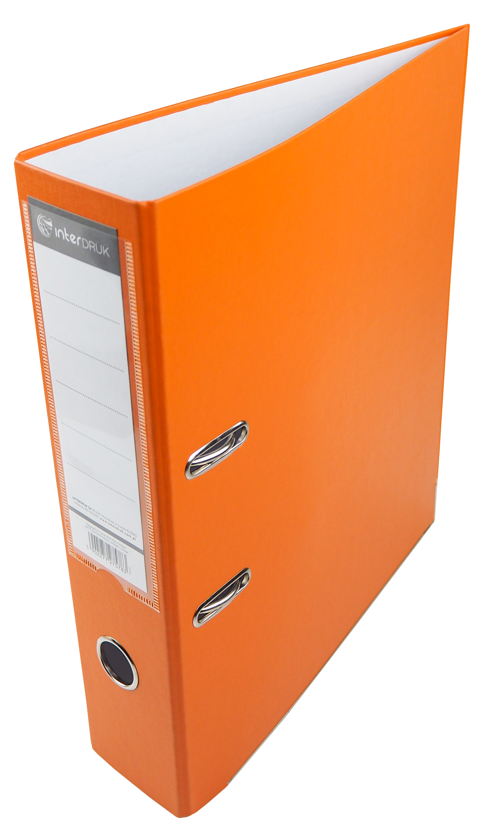 Segregator A4 70 mm matowy pomarańczowy z metalowymi uszkami i etykietą