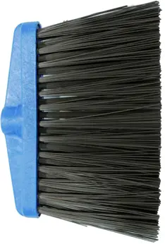 Szczotka ulicówka miotła plastikowa z czarnymi włósiami i niebieską podstawą