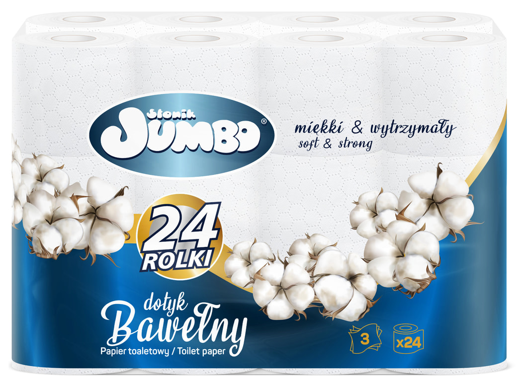 Papier toaletowy SŁONIK JUMBO 24 rolki dotyk bawełny 3 warstwy miękki i wytrzymały