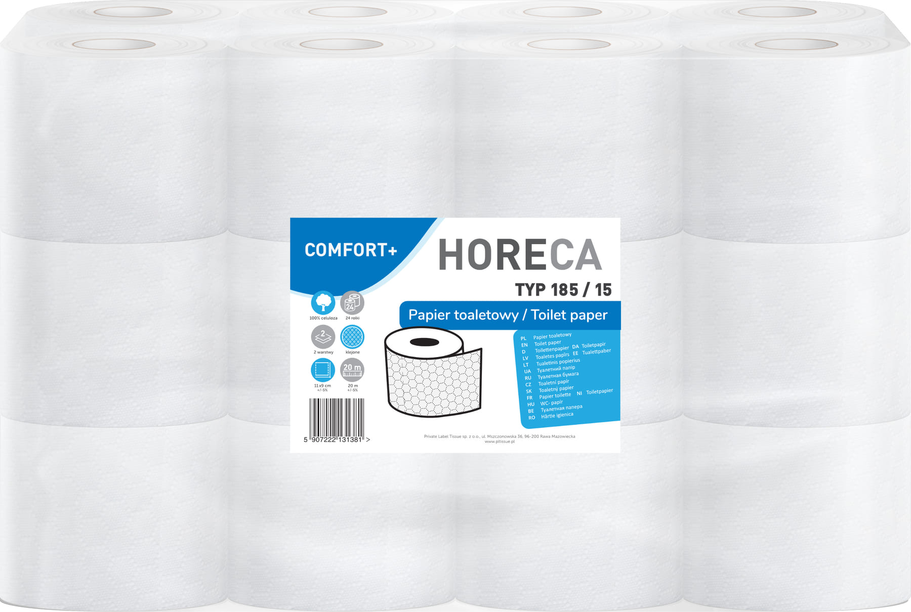 Papier toaletowy HORECA COMFORT+ 24 rolki 2-warstwowy 20 metrów białe opakowanie hurtowe