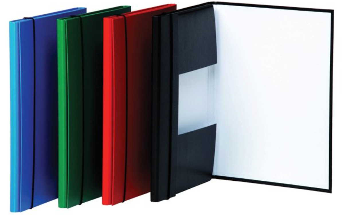 Teczka skrzydłowa wykonana jest z utwardzonego kartonu (1,5mm). Pokryta ekologiczną folią PP. Pomieści ok 120 kartek, o gramaturze: 80g. Zamykana za pomocą gumki.