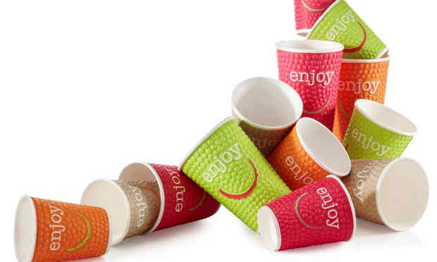 Kubki papierowe ENJOY 400ml dwuwarstwowe mix kolorów różowy zielony pomarańczowy czerwony