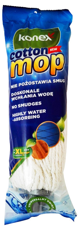 Mop sznurkowy bawełniany Konex 280 g 37 cm z mocowaniem gwintowym w opakowaniu.