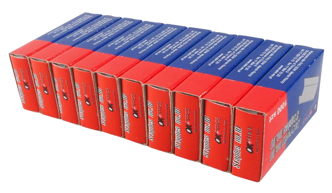 Wykonane ze stali nierdzewnej zszywki biurowe, ostrzone. Opakowanie zawiera: 1.000szt. Opakowanie  zbiorcze: 10 pudełek.