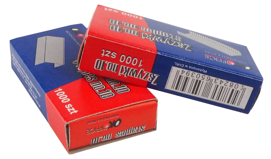 Wykonane ze stali nierdzewnej zszywki biurowe, ostrzone. Opakowanie zawiera: 1.000szt. Opakowanie  zbiorcze: 10 pudełek.