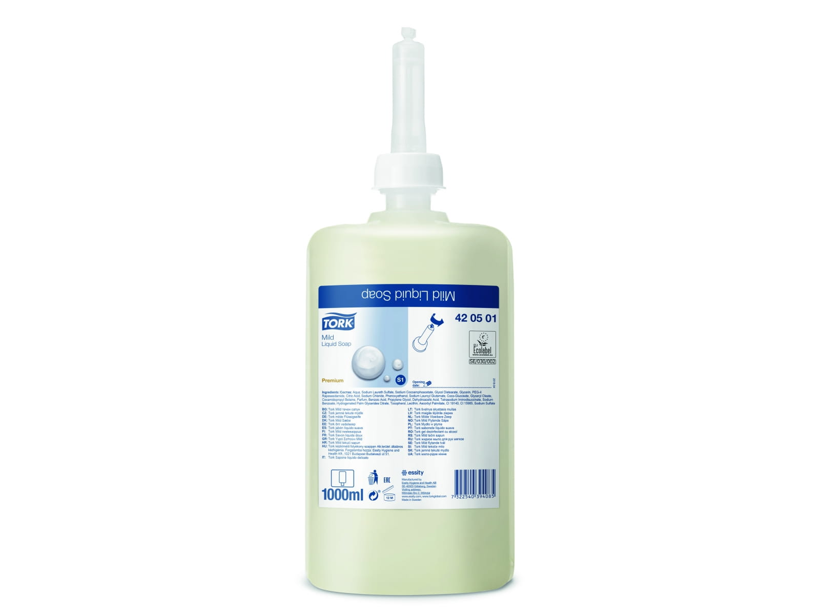 Mydło TORK zapas 1000ml łagodne do dozownika, płyn w przezroczystej butelce z pompą