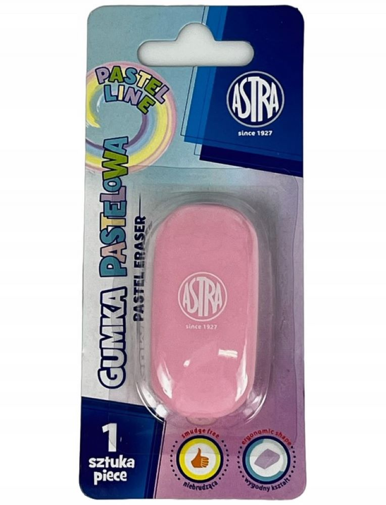 Gumka do ścierania owalna pastelowa ASTRA Pastel Line, różowa, w opakowaniu blistrowym