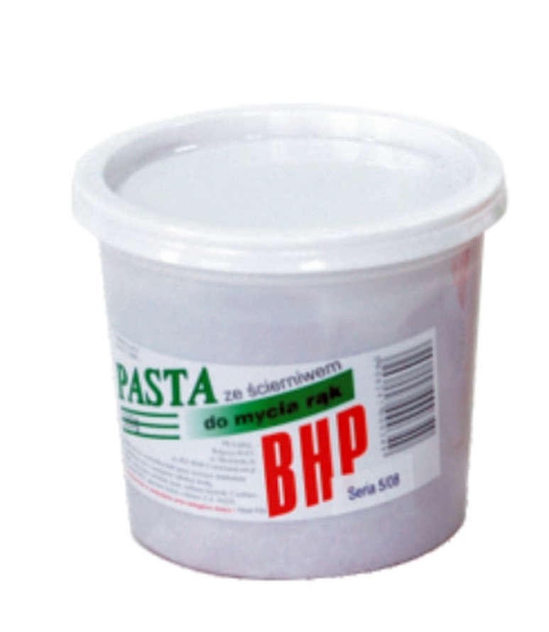 Pasta do rąk BHP 500g Mydlana w białym pojemniku z etykietą