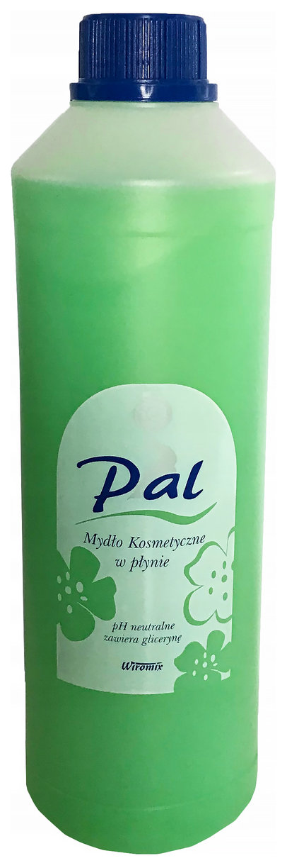 Mydło w płynie PAL Glicerynowe 1L zielone o zapachu zielonego jabłuszka w butelce.
