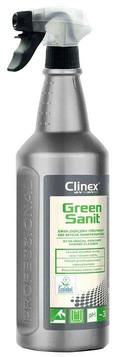 CLINEX GREEN Sanit 1L ekologiczny preparat myjący do sanitariatów w butelce ze spryskiwaczem.