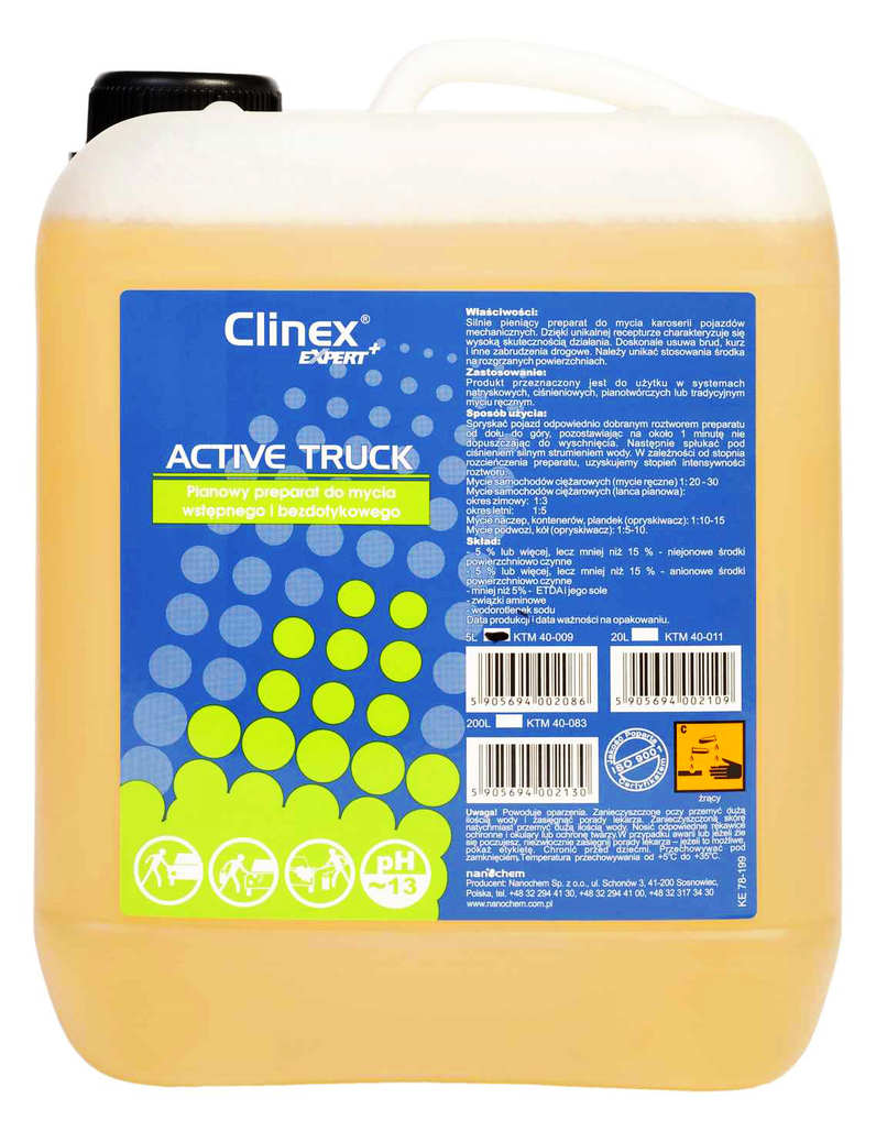 CLINEX Active Truck piana aktywna do mycia samochodów 5kg w białym kanistrze z niebiesko-żółtą etykietą